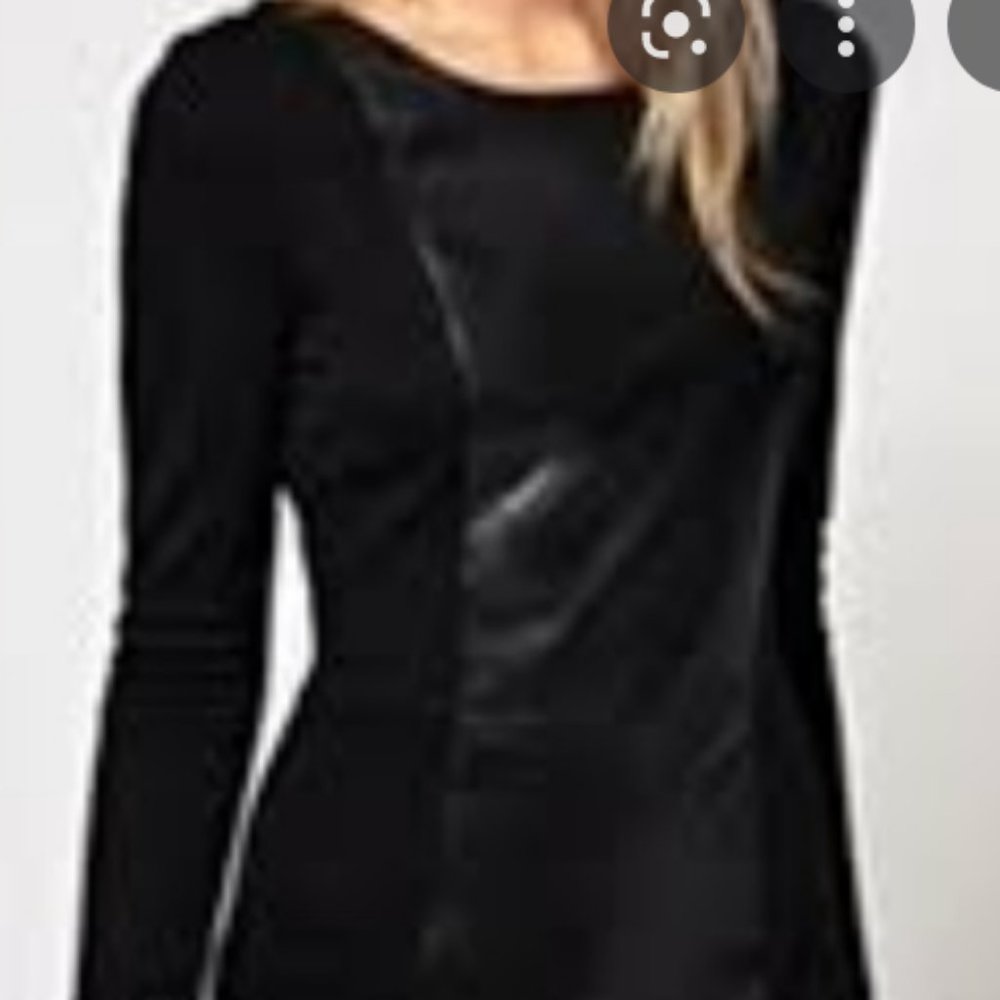 H&M black leather paneled long sleeve dress